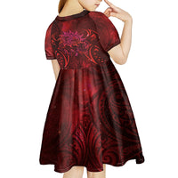 New Zealand Dream Catcher Kid Short Sleeve Dress Maori Koru Pattern Red Version LT05 - Polynesian Pride