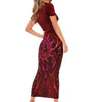 New Zealand Dream Catcher Short Sleeve Bodycon Dress Maori Koru Pattern Red Version
