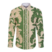 Hawaii Pua Kenikeni Lei Long Sleeve Button Shirt With Lau Maia Green LT05 Unisex Green - Polynesian Pride