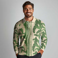 Hawaii Pua Kenikeni Lei Long Sleeve Polo Shirt With Lau Maia Green LT05 - Polynesian Pride