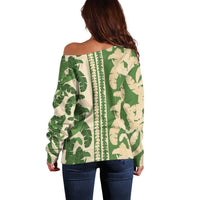 Hawaii Pua Kenikeni Lei Off Shoulder Sweater With Lau Maia Green LT05 - Polynesian Pride