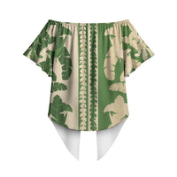 Hawaii Pua Kenikeni Lei Off Shoulder Wrap Waist Top With Lau Maia Green LT05 - Polynesian Pride