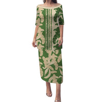 Hawaii Pua Kenikeni Lei Puletasi With Lau Maia Green LT05 Long Dress Green - Polynesian Pride