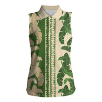 Hawaii Pua Kenikeni Lei Women Sleeveless Polo Shirt With Lau Maia Green LT05 Female Green - Polynesian Pride