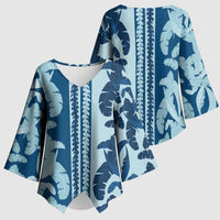Hawaii Pua Kenikeni Lei Kimono Sleeve Blouse With Lau Maia Royal Blue LT05 - Polynesian Pride