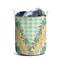 Hawaii Pikake Lokelani Plumeria Lei Laundry Basket Green Palaka Motifs