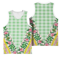 Hawaii Pikake Lokelani Plumeria Lei Basketball Jersey Green Palaka Motifs