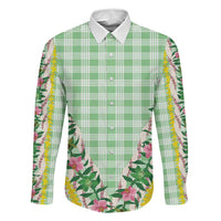 Hawaii Pikake Lokelani Plumeria Lei Family Matching Summer Maxi Dress and Hawaiian Shirt Green Palaka Motifs