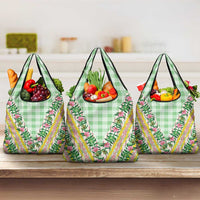 Hawaii Pikake Lokelani Plumeria Lei Grocery Bag Green Palaka Motifs LT05 3-pack One Size Green - Polynesian Pride
