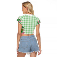 Hawaii Pikake Lokelani Plumeria Lei Raglan Cropped T Shirt Green Palaka Motifs