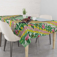 Hawaii Pikake Lokelani Plumeria Lei Tablecloth Green Palaka Motifs LT05 - Polynesian Pride