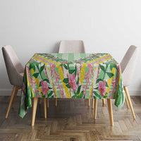 Hawaii Pikake Lokelani Plumeria Lei Tablecloth Green Palaka Motifs LT05 - Polynesian Pride