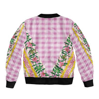 Hawaii Pikake Lokelani Plumeria Lei Bomber Jacket Pink Palaka Motifs LT05 - Polynesian Pride