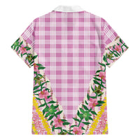 Hawaii Pikake Lokelani Plumeria Lei Family Matching Long Sleeve Bodycon Dress and Hawaiian Shirt Pink Palaka Motifs