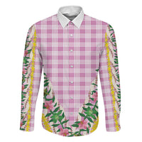 Hawaii Pikake Lokelani Plumeria Lei Family Matching Mermaid Dress and Hawaiian Shirt Pink Palaka Motifs