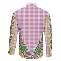Hawaii Pikake Lokelani Plumeria Lei Family Matching Off Shoulder Maxi Dress and Hawaiian Shirt Pink Palaka Motifs