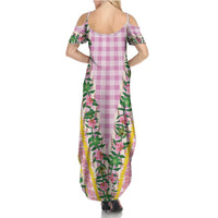 Hawaii Pikake Lokelani Plumeria Lei Family Matching Summer Maxi Dress and Hawaiian Shirt Pink Palaka Motifs