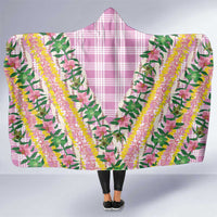 Hawaii Pikake Lokelani Plumeria Lei Hooded Blanket Pink Palaka Motifs LT05 One Size Pink - Polynesian Pride