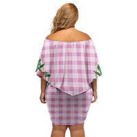 Hawaii Pikake Lokelani Plumeria Lei Off Shoulder Short Dress Pink Palaka Motifs