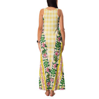 Hawaii Pikake Lokelani Plumeria Lei Family Matching Tank Maxi Dress and Hawaiian Shirt Yellow Palaka Motifs