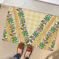 Hawaii Pikake Lokelani Plumeria Lei Rubber Doormat Yellow Palaka Motifs LT05 - Polynesian Pride