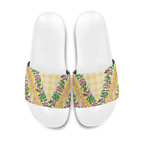Hawaii Pikake Lokelani Plumeria Lei Slide Sandals Yellow Palaka Motifs LT05 Yellow - Polynesian Pride