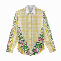 Hawaii Pikake Lokelani Plumeria Lei Women Casual Shirt Yellow Palaka Motifs