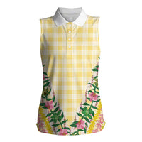 Hawaii Pikake Lokelani Plumeria Lei Women Sleeveless Polo Shirt Yellow Palaka Motifs