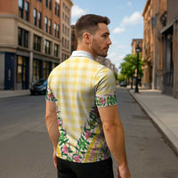 Hawaii Pikake Lokelani Plumeria Lei Zipper Polo Shirt Yellow Palaka Motifs