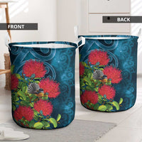 New Zealand Matariki Piwakawaka Laundry Basket Maori Koru With Pohutukawa Flowers
