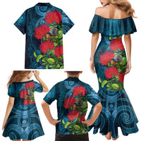 New Zealand Matariki Piwakawaka Family Matching Mermaid Dress and Hawaiian Shirt Maori Koru With Pohutukawa Flowers