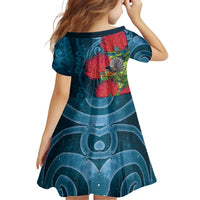 New Zealand Matariki Piwakawaka Family Matching Off Shoulder Maxi Dress and Hawaiian Shirt Maori Koru With Pohutukawa Flowers