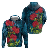 New Zealand Matariki Piwakawaka Hoodie Maori Koru With Pohutukawa Flowers LT05 - Polynesian Pride