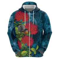 New Zealand Matariki Piwakawaka Hoodie Maori Koru With Pohutukawa Flowers LT05 - Polynesian Pride