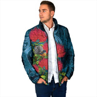 New Zealand Matariki Piwakawaka Padded Jacket Maori Koru With Pohutukawa Flowers