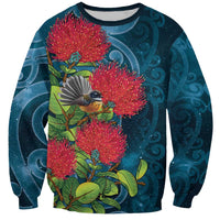 New Zealand Matariki Piwakawaka Sweatshirt Maori Koru With Pohutukawa Flowers