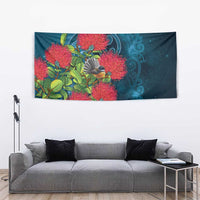 New Zealand Matariki Piwakawaka Tapestry Maori Koru With Pohutukawa Flowers