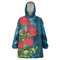 New Zealand Matariki Piwakawaka Wearable Blanket Hoodie Maori Koru With Pohutukawa Flowers