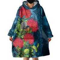 New Zealand Matariki Piwakawaka Wearable Blanket Hoodie Maori Koru With Pohutukawa Flowers