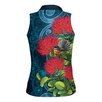 New Zealand Matariki Piwakawaka Women Sleeveless Polo Shirt Maori Koru With Pohutukawa Flowers
