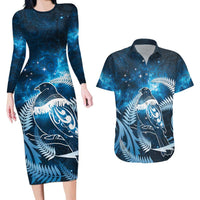 New Zealand Matariki Couples Matching Long Sleeve Bodycon Dress and Hawaiian Shirt Pigeon Kereru Maori Fern Art