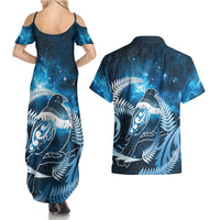 New Zealand Matariki Couples Matching Summer Maxi Dress and Hawaiian Shirt Pigeon Kereru Maori Fern Art