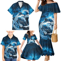 New Zealand Matariki Family Matching Mermaid Dress and Hawaiian Shirt Pigeon Kereru Maori Fern Art