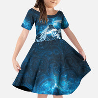 New Zealand Matariki Family Matching Short Sleeve Bodycon Dress and Hawaiian Shirt Pigeon Kereru Maori Fern Art