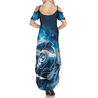 New Zealand Matariki Family Matching Summer Maxi Dress and Hawaiian Shirt Pigeon Kereru Maori Fern Art