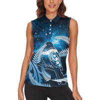 New Zealand Matariki Women Sleeveless Polo Shirt Pigeon Kereru Maori Fern Art