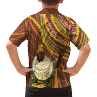 Hawaii King Kamehameha Family Matching Off Shoulder Maxi Dress and Hawaiian Shirt Hawaiian Kakau Pattern With Leis