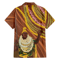 Hawaii King Kamehameha Family Matching Off Shoulder Short Dress and Hawaiian Shirt Hawaiian Kakau Pattern With Leis