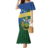 Personalised Solomon Islands Independence Day Mermaid Dress With Coat Of Arms LT05 Women Green - Polynesian Pride