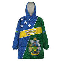 Personalised Solomon Islands Independence Day Wearable Blanket Hoodie With Coat Of Arms LT05 One Size Green - Polynesian Pride